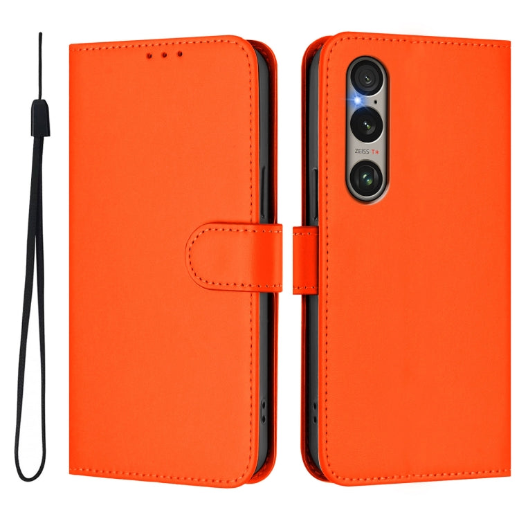 For Sony Xperia 1 VI 2024 Skin Feel Solid Color Leather Phone Case with Lanyard(Orange) - Sony Cases by buy2fix | Online Shopping UK | buy2fix