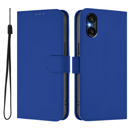 For Sony Xperia 5 VI 2024 Skin Feel Solid Color Leather Phone Case with Lanyard(Dark Blue) - Sony Cases by buy2fix | Online Shopping UK | buy2fix