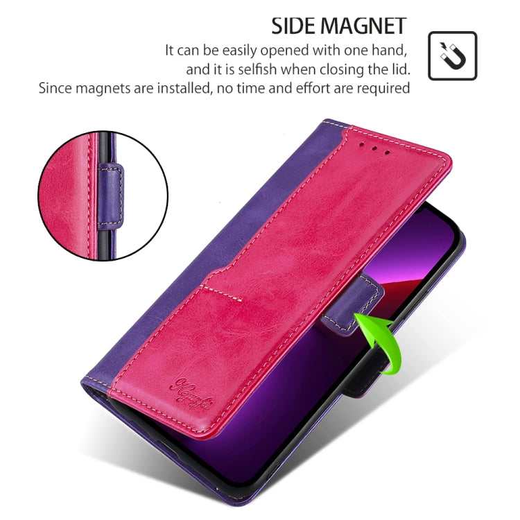 For iPhone 16 Pro Contrast Color Side Buckle Leather Phone Case(Purple + Rose Red) - iPhone 16 Pro Cases by buy2fix | Online Shopping UK | buy2fix