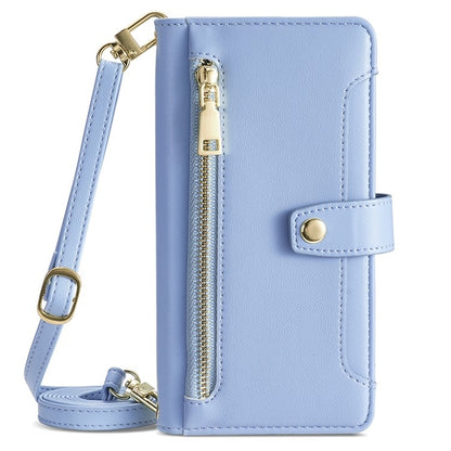 For iPhone 16 Pro Sheep Texture Cross-body Zipper Wallet Leather Phone Case(Blue) - iPhone 16 Pro Cases by buy2fix | Online Shopping UK | buy2fix