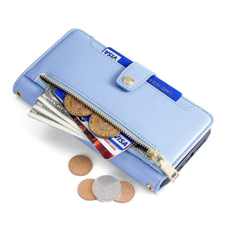 For iPhone 16 Pro Sheep Texture Cross-body Zipper Wallet Leather Phone Case(Blue) - iPhone 16 Pro Cases by buy2fix | Online Shopping UK | buy2fix