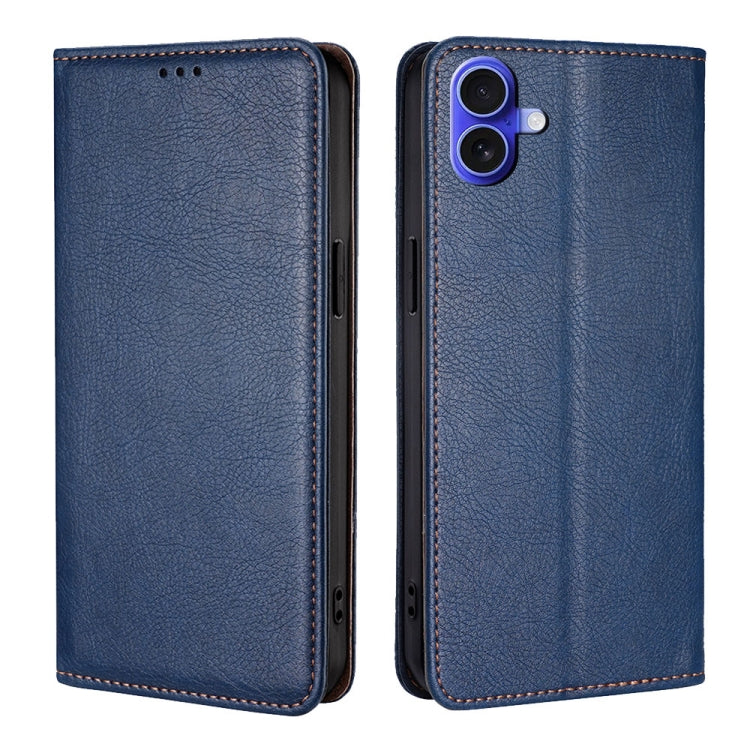 For iPhone 16 Plus Gloss Oil Solid Color Magnetic Leather Phone Case(Blue) - iPhone 16 Plus Cases by buy2fix | Online Shopping UK | buy2fix