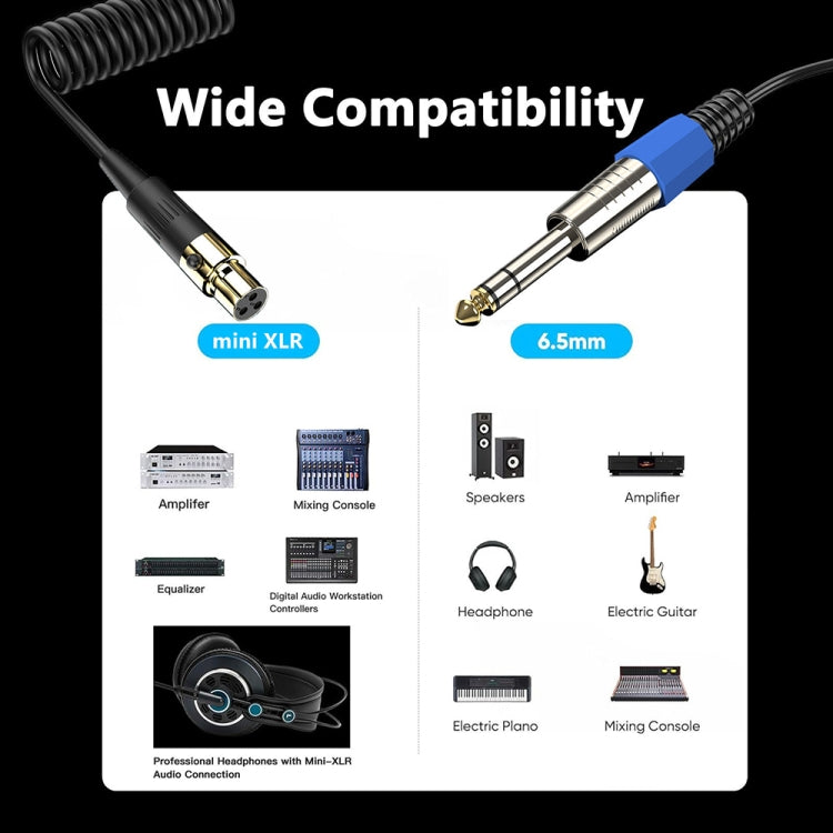 Mini 4 Pin XLR to 6.35mm Stereo Microphone Aux Audio Cable Coiled Adapter Cable, Length: 0.5m(Black) - Microphone Audio Cable & Connector by buy2fix | Online Shopping UK | buy2fix