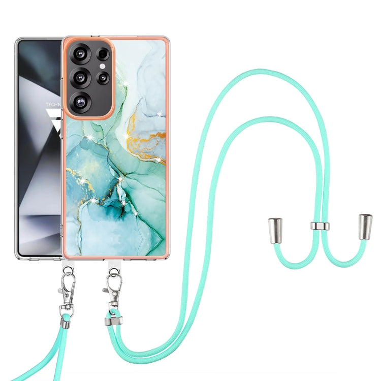 For Samsung Galaxy S25 Ultra 5G Electroplating Marble Dual-side IMD Phone Case with Lanyard(Green 003) - Galaxy S25 Ultra 5G Cases by buy2fix | Online Shopping UK | buy2fix