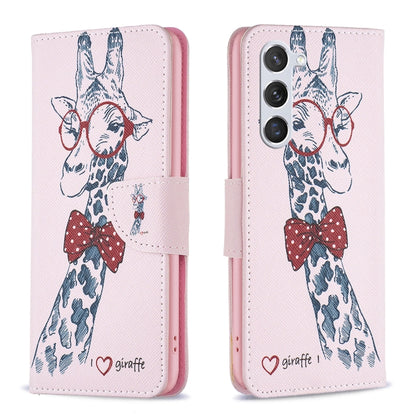 For Samsung Galaxy S25 5G Colored Drawing Pattern Leather Phone Case(Giraffe) - Galaxy S25 5G Cases by buy2fix | Online Shopping UK | buy2fix