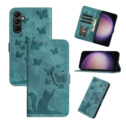 For Samsung Galaxy S25 5G Butterfly Cat Embossing Flip Leather Phone Case(Wathet) - Galaxy S25 5G Cases by buy2fix | Online Shopping UK | buy2fix