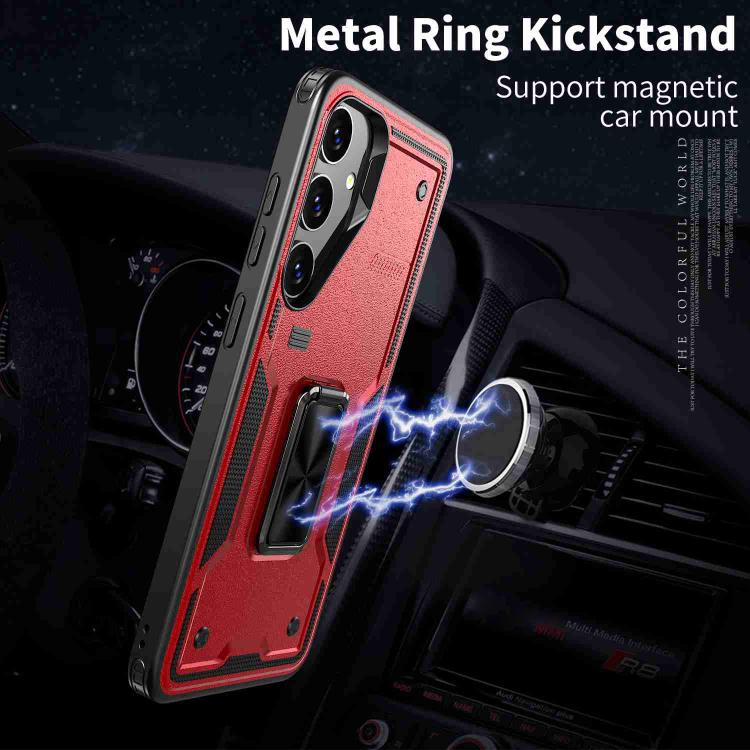 For Samsung Galaxy S25 5G Ring Holder PC Hybrid TPU Phone Case(Red) - Galaxy S25 5G Cases by buy2fix | Online Shopping UK | buy2fix