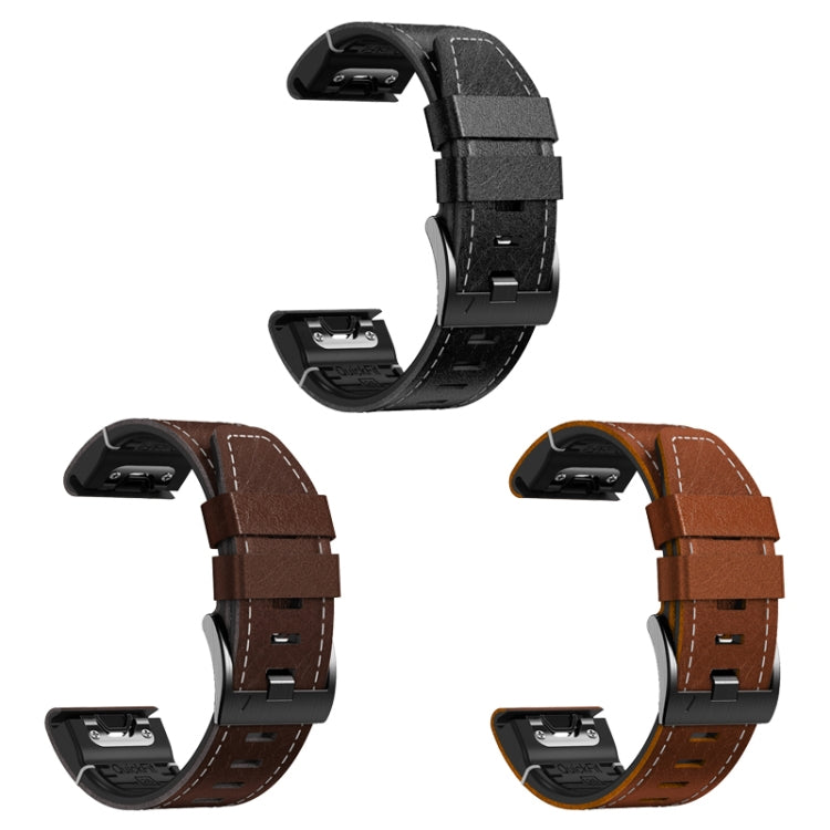 For Garmin 26mm Silicone Leather Quick Release Watch Band(Black) - Watch Bands by buy2fix | Online Shopping UK | buy2fix