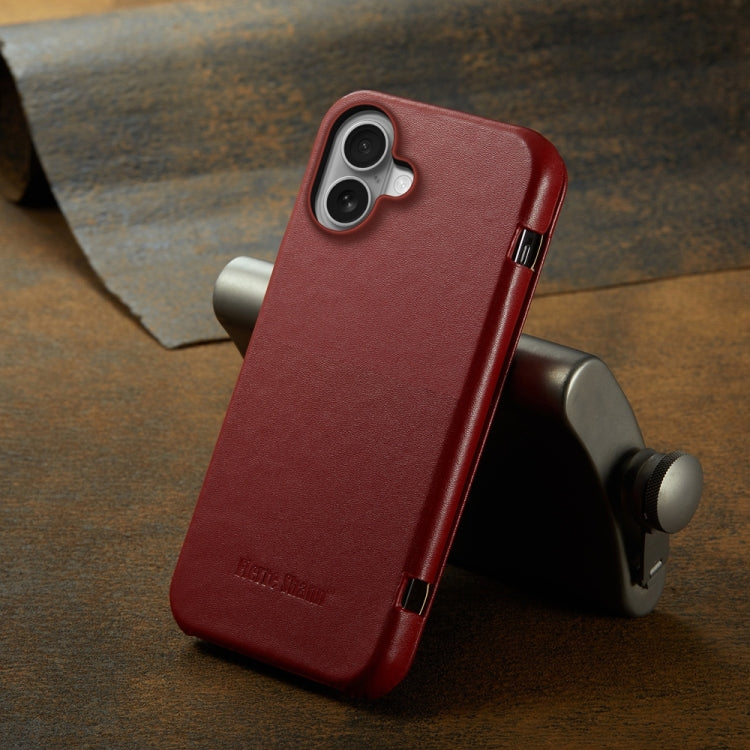 For iPhone 16 Plus Fierre Shann Top Layer Cowhide Business Magnetic Leather Phone Case(Red) - iPhone 16 Plus Cases by FIERRE SHANN | Online Shopping UK | buy2fix