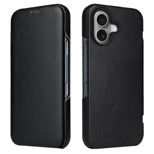 For iPhone 16 Fierre Shann Top Layer Cowhide Business Magnetic Leather Phone Case(Black) - iPhone 16 Cases by FIERRE SHANN | Online Shopping UK | buy2fix