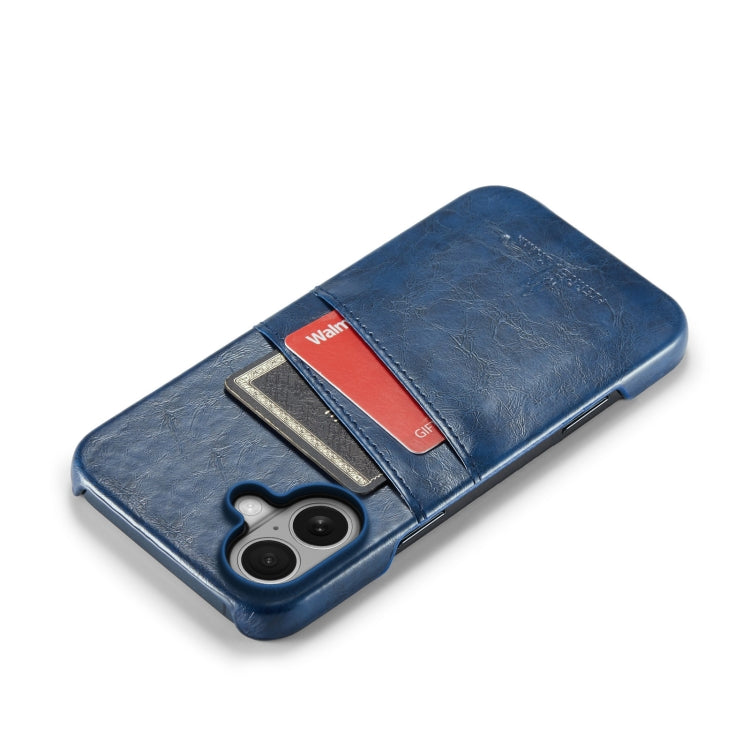 For iPhone 16 Fierre Shann Retro Oil Wax Texture Card Slots PU Leather Phone Case(Blue) - iPhone 16 Cases by FIERRE SHANN | Online Shopping UK | buy2fix