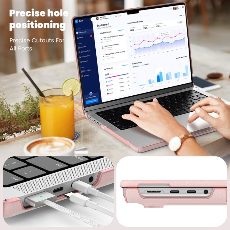 For MacBook Pro 14 inch A2918 / A2992 Business Magnetic Holder PC + PU Laptop Protective Case(Pink) - MacBook Pro Cases by buy2fix | Online Shopping UK | buy2fix