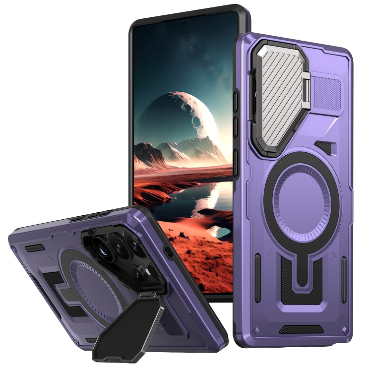 For Samsung Galaxy S25 Ultra 5G Shield Frame Holder MagSafe Phone Case(Purple) - Galaxy S25 Ultra 5G Cases by buy2fix | Online Shopping UK | buy2fix