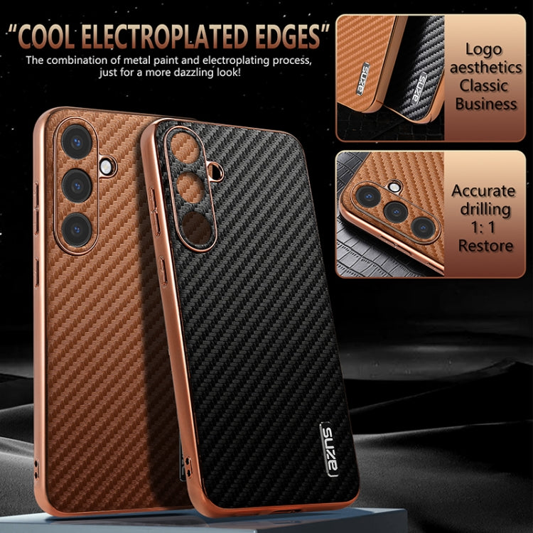 For Samsung Galaxy S25 5G AZNS Electroplated Edge Carbon Fiber Texture Phone Case(Brown) - Galaxy S25 5G Cases by AZNS | Online Shopping UK | buy2fix