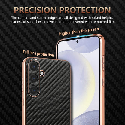 For Samsung Galaxy S25 5G AZNS Electroplated Edge Carbon Fiber Texture Phone Case(Brown) - Galaxy S25 5G Cases by AZNS | Online Shopping UK | buy2fix