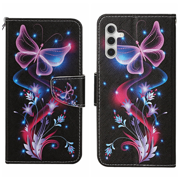 For Samsung Galaxy S25+ 5G Colored Drawing Pattern Leather Phone Case(Fluorescent Butterfly) - Galaxy S25+ 5G Cases by buy2fix | Online Shopping UK | buy2fix