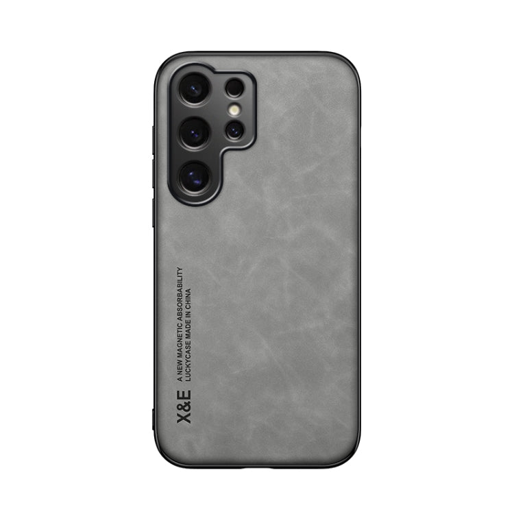 For Samsung Galaxy S25 Ultra 5G Skin Feel Magnetic Leather Back Phone Case(Light Grey) - Galaxy S25 Ultra 5G Cases by buy2fix | Online Shopping UK | buy2fix