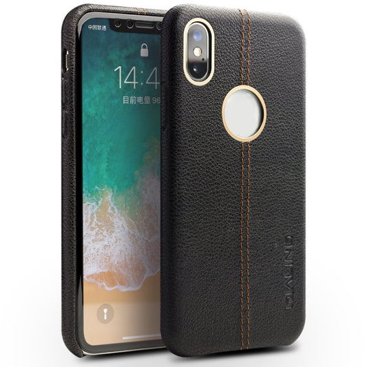 For iPhone X / XS QIALINO Deerskin Texture Cowhide Leather Protective Case(Black) - More iPhone Cases by QIALINO | Online Shopping UK | buy2fix