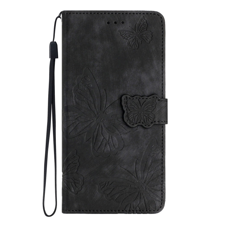 For Samsung Galaxy S25+ 5G Skin-feel Embossed Butterfly Leather Phone Case(Black) - Galaxy S25+ 5G Cases by buy2fix | Online Shopping UK | buy2fix