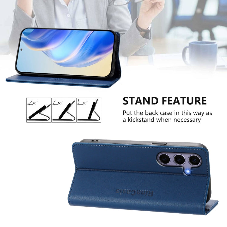 For Samsung Galaxy S24 / S25 5G RC01 Dual-Folded Magnetic Suction RFID Leather Phone Case(Dark Blue) - Galaxy S25 5G Cases by buy2fix | Online Shopping UK | buy2fix