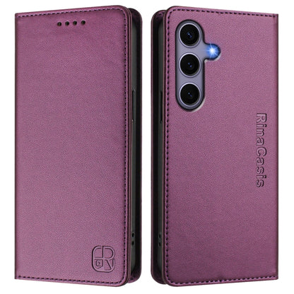 For Samsung Galaxy S24 / S25 5G RC01 Dual-Folded Magnetic Suction RFID Leather Phone Case(Violet) - Galaxy S25 5G Cases by buy2fix | Online Shopping UK | buy2fix