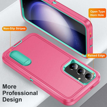 For Samsung Galaxy S24+ / S25+ 5G Rugged PC Hybrid Silicone Phone Case with Holder(Rose Red+Light Green) - Galaxy S25+ 5G Cases by buy2fix | Online Shopping UK | buy2fix