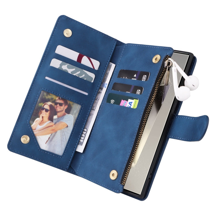 For Samsung Galaxy S25 Ultra 5G Multifunctional Frosted Zipper Wallet Leather Phone Case(Blue) - Galaxy S25 Ultra 5G Cases by buy2fix | Online Shopping UK | buy2fix