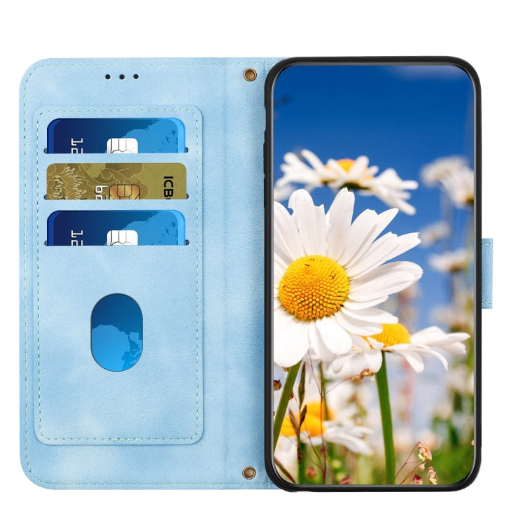 For Samsung Galaxy S25 Ultra 5G Floral Pattern Leather Phone Case with Lanyard(Light Blue) - Galaxy S25 Ultra 5G Cases by buy2fix | Online Shopping UK | buy2fix