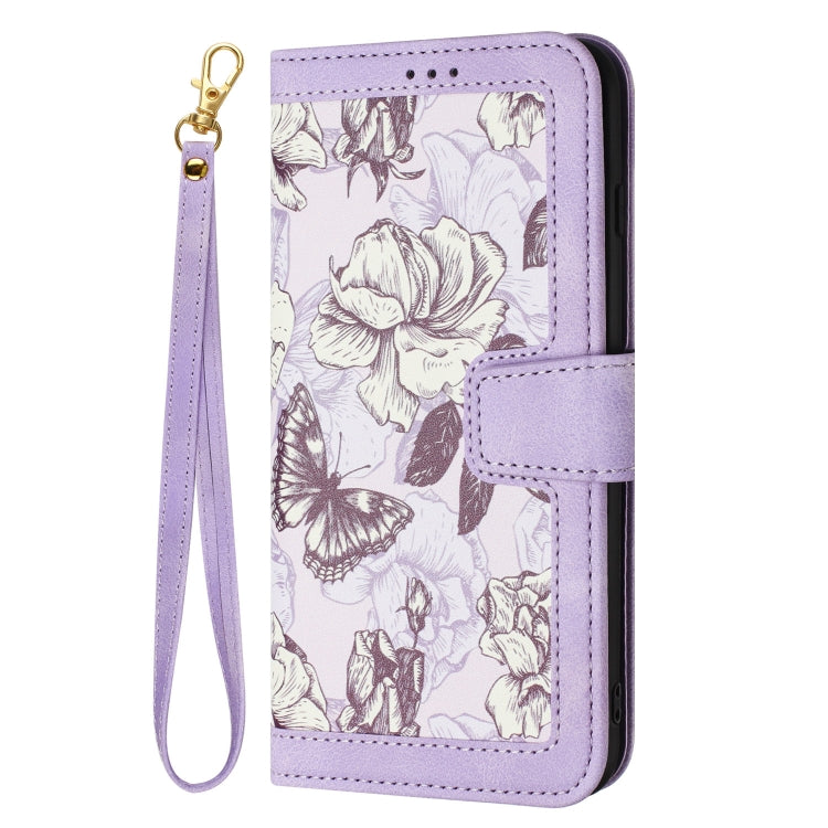 For Samsung Galaxy S25 Ultra 5G Floral Pattern Leather Phone Case with Lanyard(Light Purple) - Galaxy S25 Ultra 5G Cases by buy2fix | Online Shopping UK | buy2fix