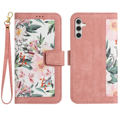 For Samsung Galaxy S25 5G Floral Pattern Leather Phone Case with Lanyard(Pink) - Galaxy S25 5G Cases by buy2fix | Online Shopping UK | buy2fix