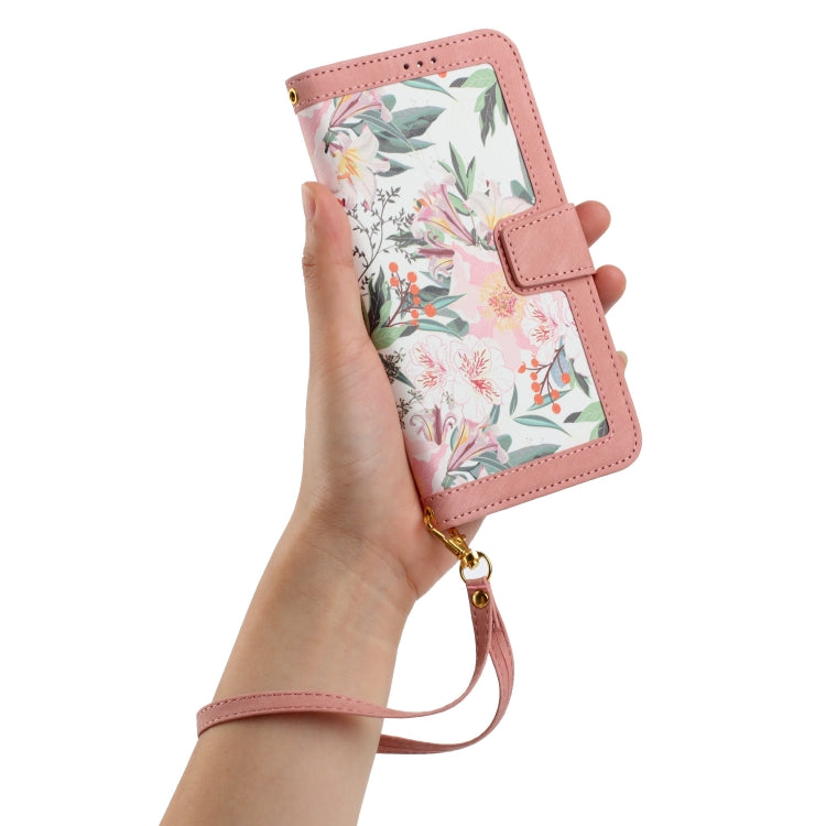 For Samsung Galaxy S25 5G Floral Pattern Leather Phone Case with Lanyard(Pink) - Galaxy S25 5G Cases by buy2fix | Online Shopping UK | buy2fix