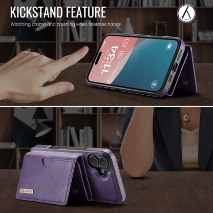 For iPhone 16 DG.MING M6 Series RFID Tri-fold Card Bag Removable Leather Phone Case(Purple) - iPhone 16 Cases by DG.MING | Online Shopping UK | buy2fix