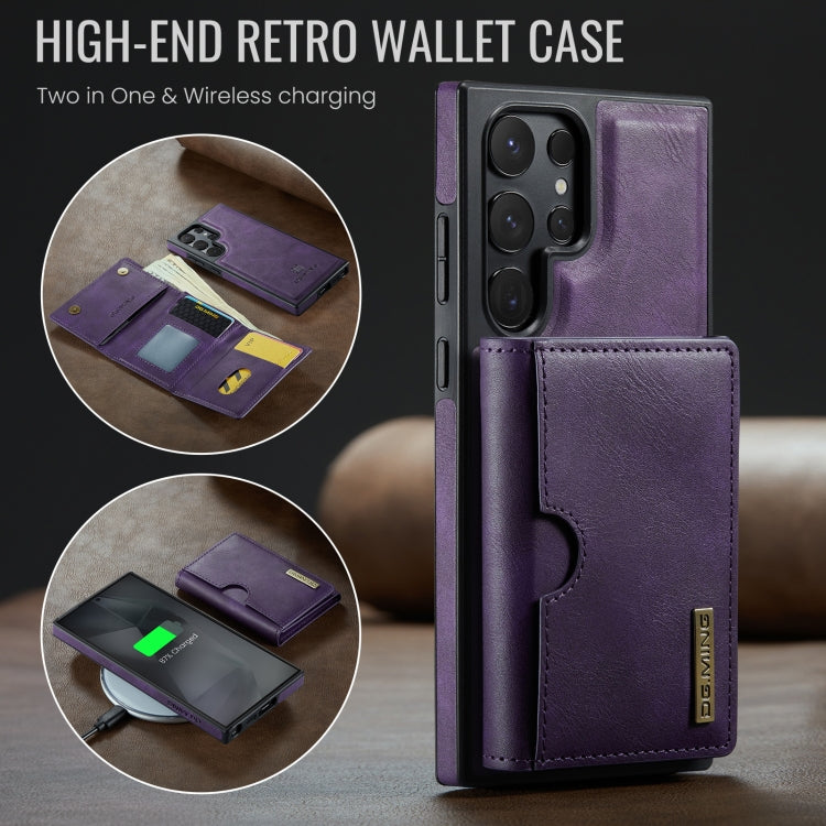 For Samsung Galaxy S24 Ultra 5G DG.MING M6 Series RFID Tri-fold Card Bag Removable Leather Phone Case(Purple) - Galaxy S24 Ultra 5G Cases by DG.MING | Online Shopping UK | buy2fix