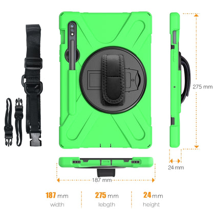 For Samsung Galaxy Tab S9 / Galaxy Tab S8 / Galaxy Tab S7 (2020) T870 Shockproof Colorful Silicone + PC Protective Case with Holder & Shoulder Strap & Hand Strap & Pen Slot(Green) - Galaxy Tab S8 Cases by buy2fix | Online Shopping UK | buy2fix