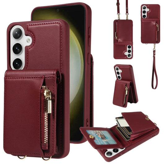 For Samsung Galaxy S25+ 5G Crossbody Lanyard Zipper Wallet Leather Phone Case(Wine Red) - Galaxy S25+ 5G Cases by buy2fix | Online Shopping UK | buy2fix