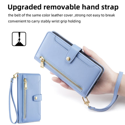 For Samsung Galaxy S25+ 5G Sheep Texture Cross-body Zipper Wallet Leather Phone Case(Blue) - Galaxy S25+ 5G Cases by buy2fix | Online Shopping UK | buy2fix