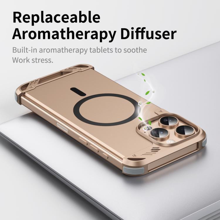 For iPhone 16 Pro R-JUST RJ63 Frameless Aroma Mecha MagSafe Phone Case(Desert Gold) - iPhone 16 Pro Cases by R-JUST | Online Shopping UK | buy2fix