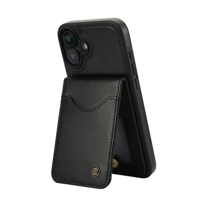 For iPhone 16 AwQuer Vertical Flip Card Bag Holder Leather Phone Case(Black) - iPhone 16 Cases by Awquer | Online Shopping UK | buy2fix