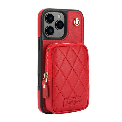 For iPhone 16 Pro AwQuer Crossbody Zipper Wallet Bag Litchi Leather Phone Case(Red) - iPhone 16 Pro Cases by Awquer | Online Shopping UK | buy2fix