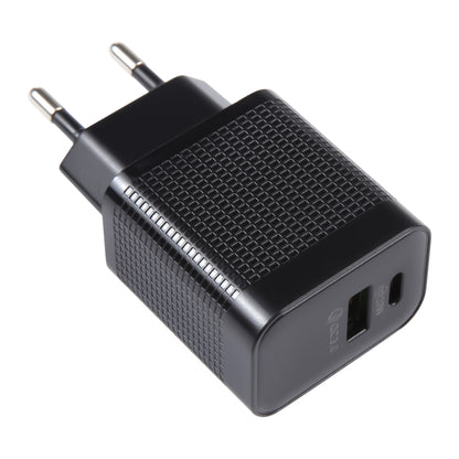 LZ-106A+C PD 20W USB-C/Type-C+QC 3.0 USB Ports Plaid Pattern Travel Charger, EU Plug(Black) - USB Charger by buy2fix | Online Shopping UK | buy2fix