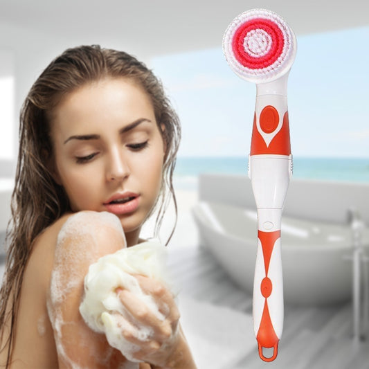 Multi-function Electric Waterproof Bath Cleansing Brush Long-handled Massage Brush, with 4 Brush Heads(Orange) - Bath Brushes & Sponges by buy2fix | Online Shopping UK | buy2fix