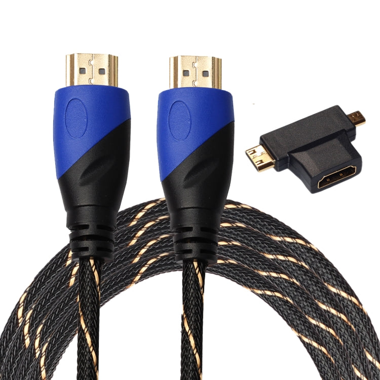 3m HDMI 1.4 Version 1080P Woven Net Line Blue Black Head HDMI Male to HDMI Male Audio Video Connector Cable with Mini HDMI & Micro HDMI & HDMI 3 in 1 Adapter Set - Cable by buy2fix | Online Shopping UK | buy2fix