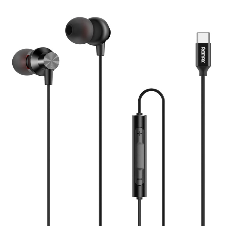 REMAX RM-560 Type-C In-Ear Stereo Metal Music Earphone with Wire Control + MIC, Support Hands-free, Not For Samsung Phones(Black) - Type-C Earphone by REMAX | Online Shopping UK | buy2fix