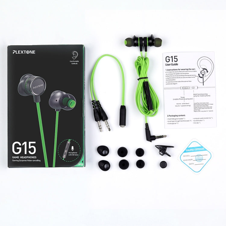 PLEXTONE G15 3.5mm Gaming Headset In-ear Wired Magnetic Stereo With Mic(Green) - In Ear Wired Earphone by PLEXTONE | Online Shopping UK | buy2fix