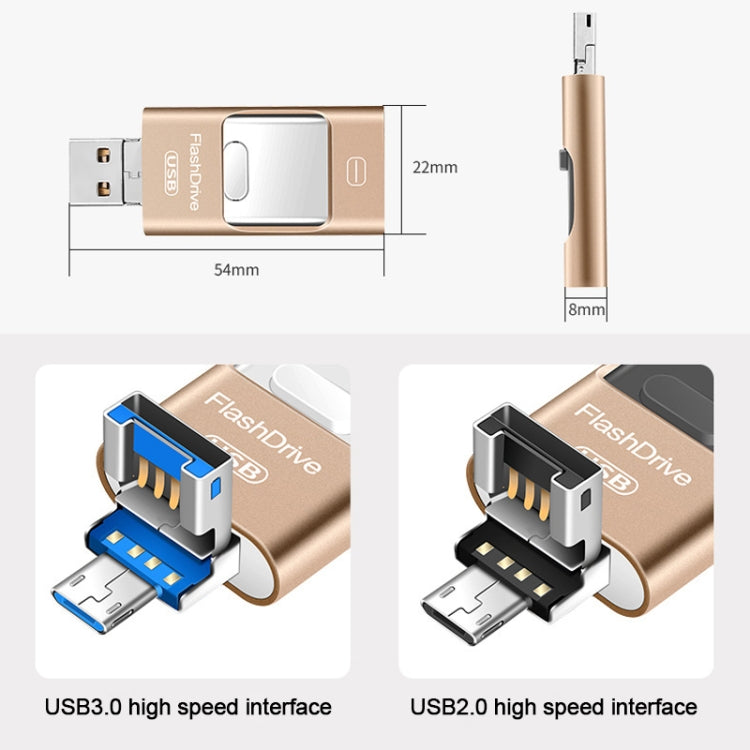 32GB USB 3.0 + 8 Pin + Mirco USB Android iPhone Computer Dual-use Metal Flash Drive (Silver) - U Disk & Card Reader by buy2fix | Online Shopping UK | buy2fix