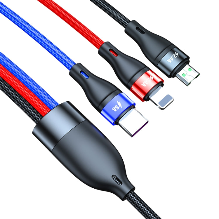 40W 5A USB to Micro USB + USB-C / Type-C + 8 Pin Fast Charging Data Cable, Cable Length: 1.2m - Multifunction Cable by buy2fix | Online Shopping UK | buy2fix