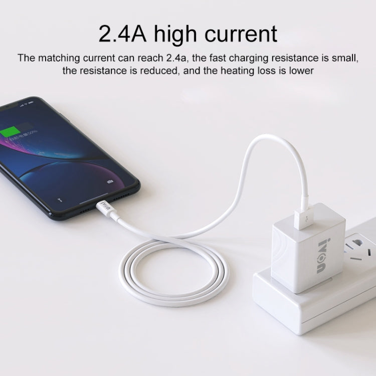 IVON CA70 8 Pin Fast Charging Data Cable, Length: 3m (White) - Normal Style Cable by IVON | Online Shopping UK | buy2fix