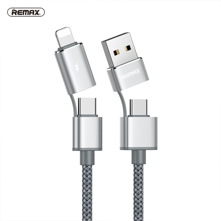 REMAX RC-020t 2.4A Aurora Series 4 in 1 8 Pin + USB +2 x Type-C Data Snyc Charging Cable, Cable Length: 1m(Silver) - Multifunction Cable by REMAX | Online Shopping UK | buy2fix