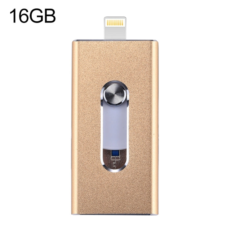 RQW-02  3 in 1 USB 2.0 & 8 Pin & Micro USB 16GB Flash Drive(Gold) - U Disk & Card Reader by buy2fix | Online Shopping UK | buy2fix