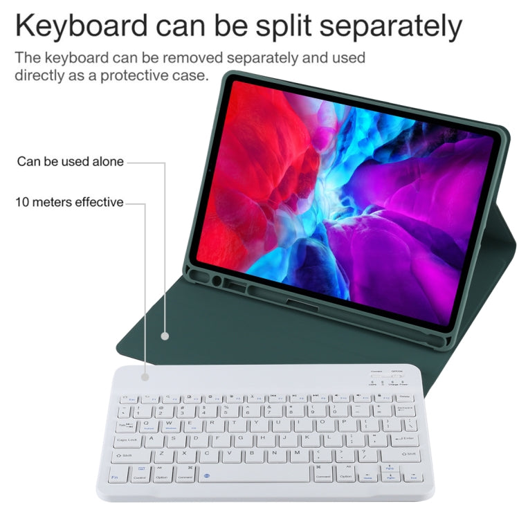 TG11B Detachable Bluetooth White Keyboard + Microfiber Leather Tablet Case for iPad Pro 11 inch (2020), with Pen Slot & Holder (Dark Green) - For iPad Pro by buy2fix | Online Shopping UK | buy2fix